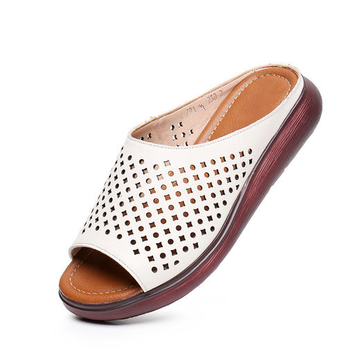 丁摩 夏季休闲真皮拖鞋厚底软底中老年女鞋妈妈鞋5ZF-791 商品图4