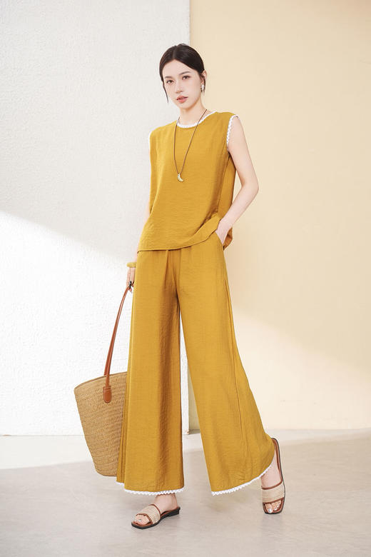 【YW】无忧购夏季薄款无袖上衣洋气显瘦加松紧腰休闲阔腿垂感时尚套装2512（截单后3-5天发货） 商品图2