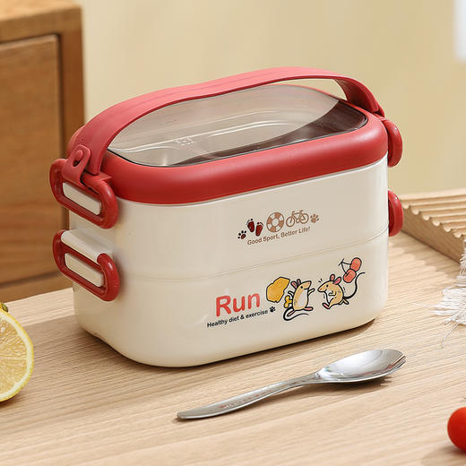赠送提手袋【轻松带饭！每日健康餐】304不锈钢学生饭盒双层卡通提手便携午餐盒椭圆形注水保温便当盒。ry 商品图7