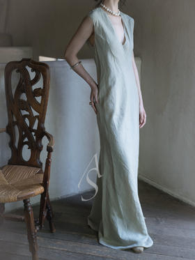 Cortana 茶灰色fania斜裁亚麻无袖连衣裙