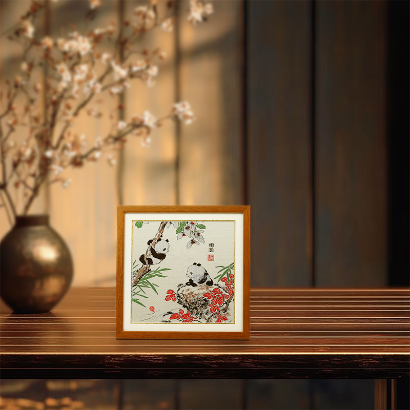 蜀锦小座屏-相守