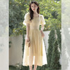 西遇方领泡泡袖连衣裙女夏季新款法式黄色收腰褶皱a字裙SS051088 商品缩略图3