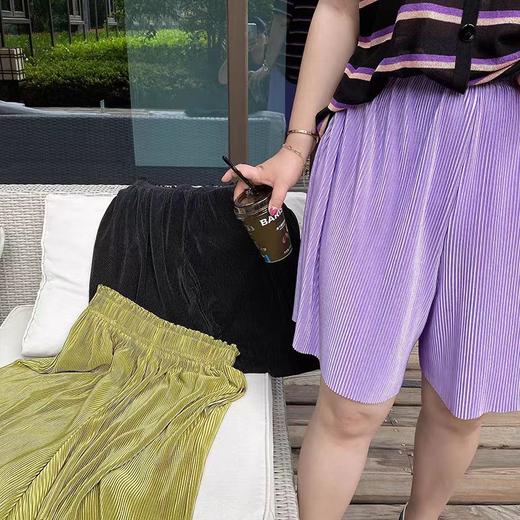 xc7316高腰阔腿短裤宽松女夏装大码褶皱垂感松紧腰五分裤B8-1/B5-2 商品图4