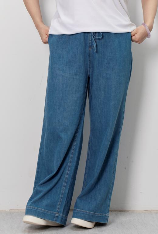 一周发货💙【宽松牛仔裤 松紧抽绳 简约阔腿  拖地裤】薄款微弹，柔顺垂感，立体有型~松紧腰带，穿脱方便 商品图0