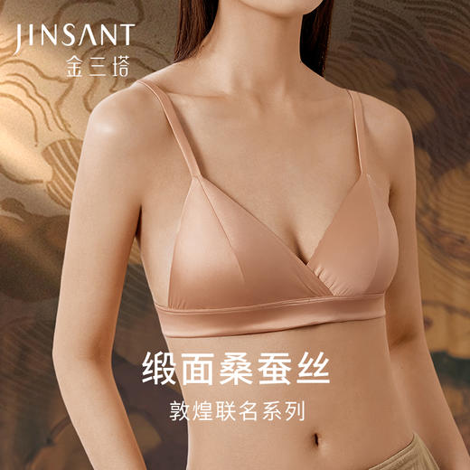 金三塔里外桑蚕丝缎面文胸法式三角杯深V聚拢无钢圈舒适性感内衣  NZFFC301 商品图0