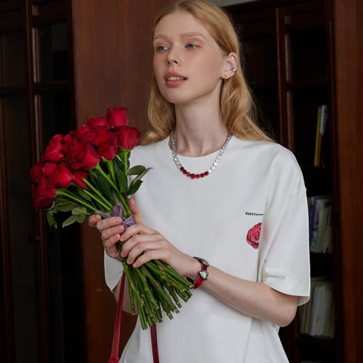 【陈立农演唱会同款】IDEVERRAY春季2025新款高级感立体玫瑰花工艺纯棉短袖t恤情侣装上衣21MSL-ID25SSFAT002 商品图2