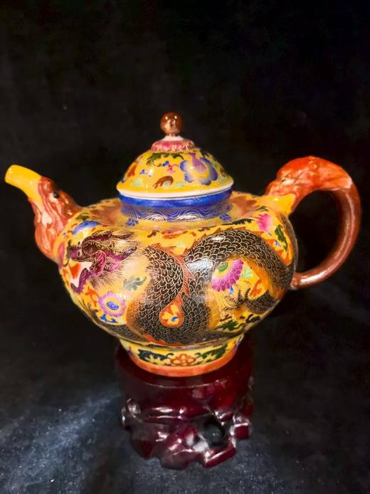 帝王黄雕刻掐丝珐琅龙壶 商品图0