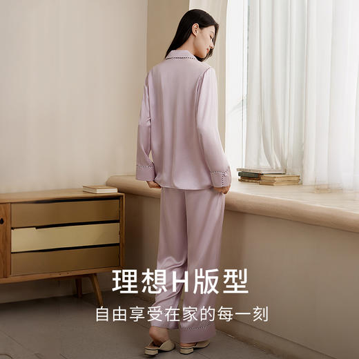 金三塔重磅真丝睡衣女100%桑蚕丝条纹猫咪刺绣宽松衣裤套家居服（限价款） YSFFC204 商品图3