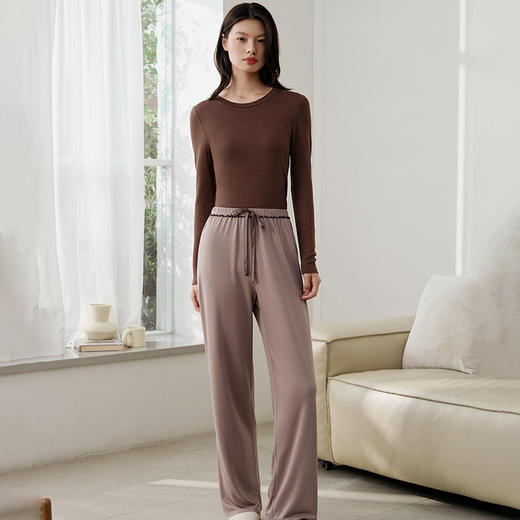 金三塔桑蚕丝羊绒混纺直筒裤女素色简约宽松柔软舒适家居裤长裤  YZFFC901 商品图1