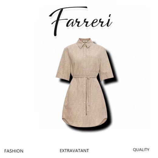 F家 25新品 经典老花FF字母印花蓝色衬衫领连衣 商品图0