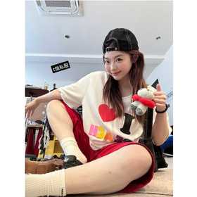 2025新品 蕾蕾同款【私服T】韩系彩色字母图案圆领宽松短袖T恤上衣