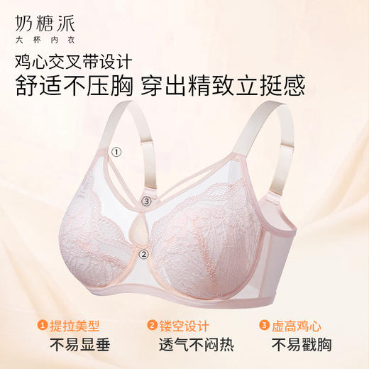 [微甜丰盈款]大胸显小全罩杯性感蕾丝防凸点显瘦软胸大底围内衣女 商品图4