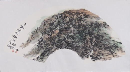 宋陆京《山嶂远重叠》国画原作31CM*67CM 手绘宣纸扇面山水作品 商品图1