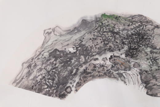宋陆京《戊戌年作山水》国画原作31CM*67CM 手绘宣纸扇面山水作品 商品图2