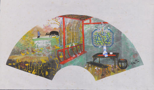 方向《秋浓》国画原作30CM*58CM 手绘宣纸扇面作品 商品图1