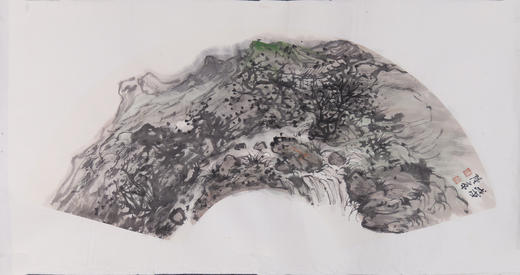 宋陆京《戊戌年作山水》国画原作31CM*67CM 手绘宣纸扇面山水作品 商品图1