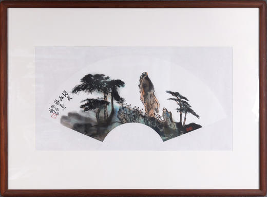 蔡拥华《从天外飞来》国画原作32CM*66CM 手绘宣纸扇面【含框】 商品图1