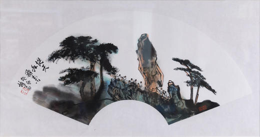 蔡拥华《从天外飞来》国画原作32CM*66CM 手绘宣纸扇面【含框】 商品图2