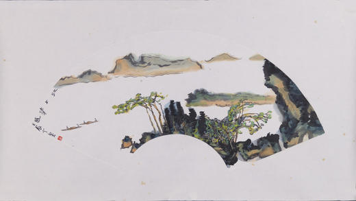 庄小尖《江上清风》国画原作28CM*56CM 手绘宣纸扇面山水作品 商品图1
