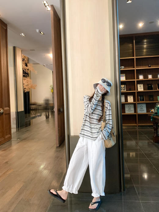 <曾小咸推荐>韩系长袖圆领条纹长袖T恤，黑杏条纹限时券后价63.29！【预售款，预计3-15天】 商品图8