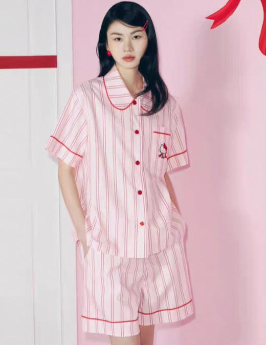 直发 野兽//KT联名 甜美粉条纹 天丝棉，居家睡衣短袖套装 商品图5