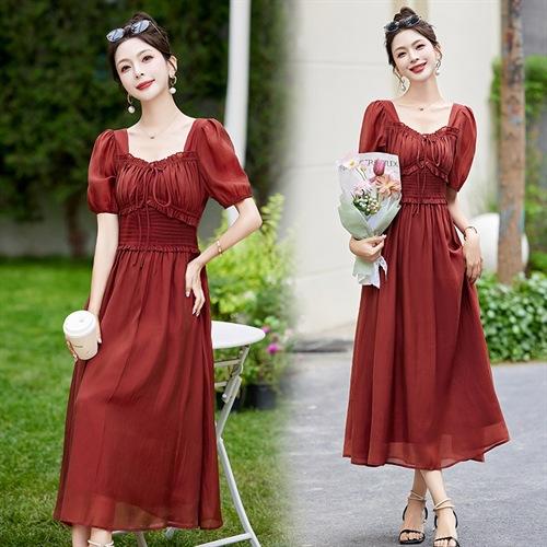 法式收腰气质天丝连衣裙女2025夏季新款弹力收腰显瘦洋气减龄裙子 商品图0