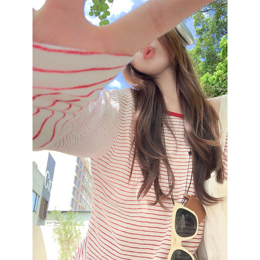 <曾小咸推荐>露背条纹长袖防晒罩衫T恤【预售3-15天发货】 商品图2