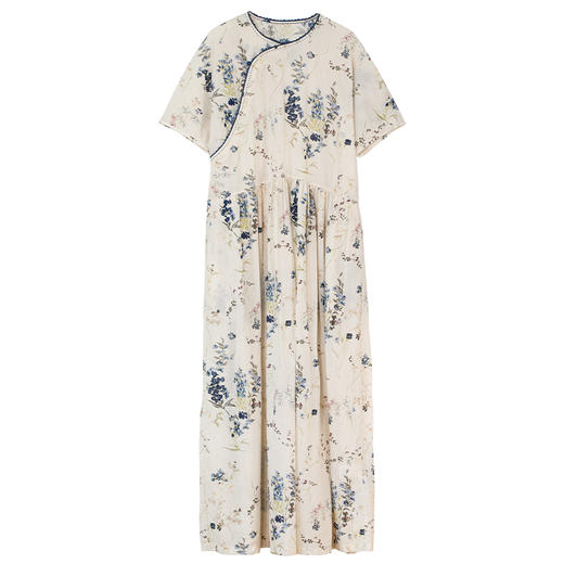 牧衣游原创 印花新疆棉连衣裙新款轻薄文艺古朴新中式长裙 水天清 商品图4