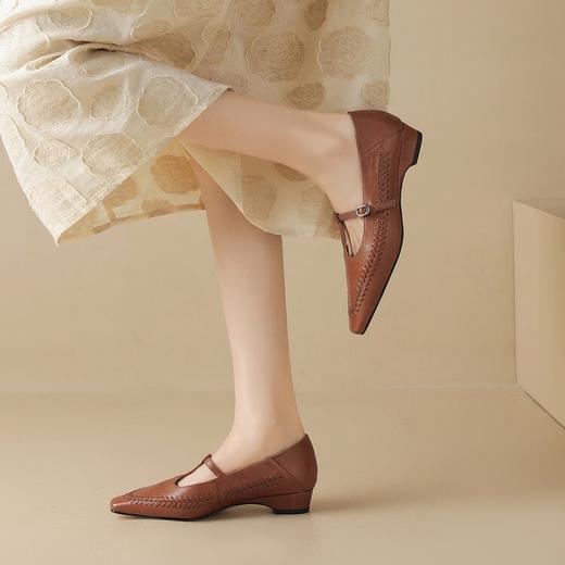 【预售5天】水晶羊皮浅棕色玛丽珍鞋女方头低跟鞋女舒适浅口单鞋百搭YS&7357 商品图4
