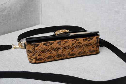 COACH蔻驰 Georgie 27 时尚徽标Logo 涂层帆布拼光滑皮革拼蛇纹压纹皮革 酒神包腋下包手提斜挎单肩包 大号 女款 黑色配卡其色 商品图4