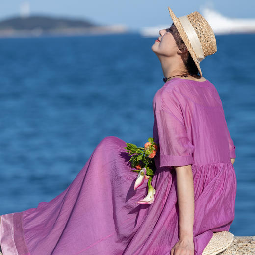 牧衣游原创 丝棉拼接连衣裙新款轻薄质朴设计感文艺宽松长裙 不桐 商品图0