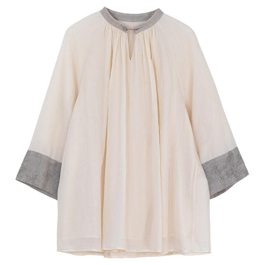 牧衣游原创 提花拼接纯棉套头衫新品轻薄文艺复古民族风上衣 山语 商品图4