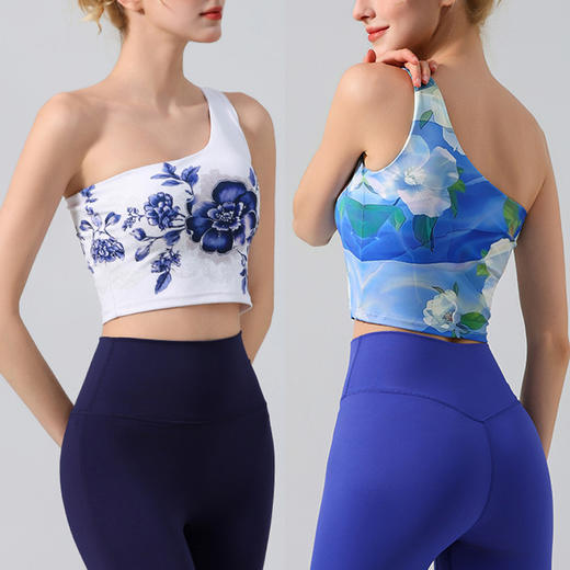 【126元任选2件】跃牌【漫西】系列 新款斜肩式时尚运动健身瑜伽服套装女带胸垫拼接Y279 商品图0