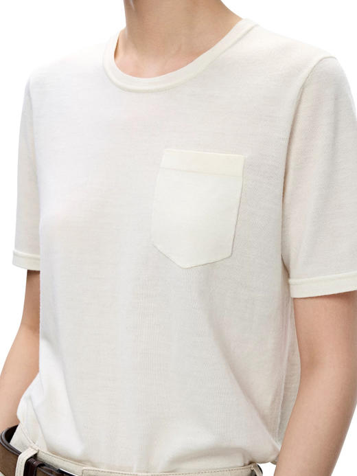 78-1  独家圆正 可机洗绵羊毛 EDS早秋 干爽透气 极简口袋 圆领针织短袖 我穿L 商品图0