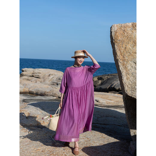 牧衣游原创 丝棉拼接连衣裙新款轻薄质朴设计感文艺宽松长裙 不桐 商品图2