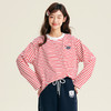 笛莎Deesha青少年女童T恤2025秋季女童红条纹宽松长袖T恤 商品缩略图0