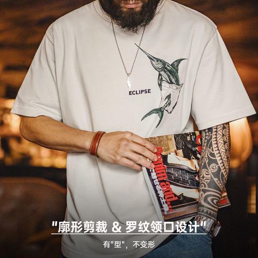 马登工装美式白色印花T恤纯棉休闲创意重磅宽松螺纹领口短袖男夏 商品图4