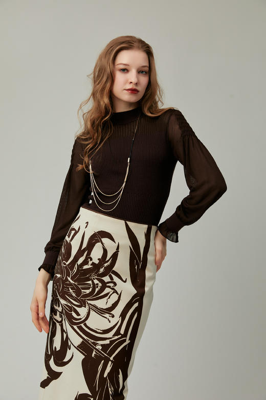 SAFICOO  优雅女人 弹力褶 灯笼袖设计式毛织衫 商品图1