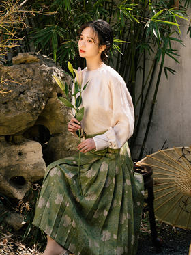 荷言GL 兰麝 松绿色玫瑰花改良马面裙文艺油画优雅