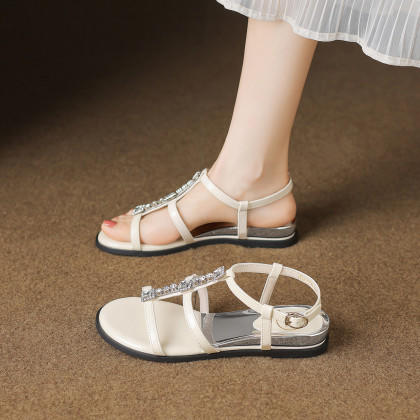 品质好货|Safiya/索菲娅2025高级感一字带水钻罗马凉鞋SFD2115745 商品图3