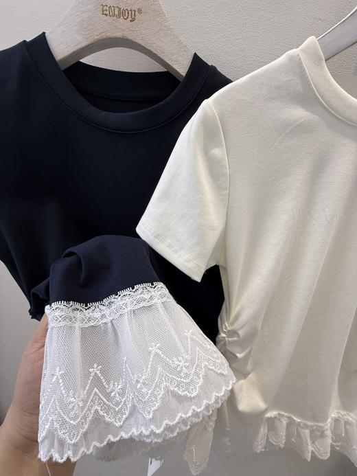 【门店同款】ENJOY夏季蕾丝下摆侧抽褶T 161944408 商品图1