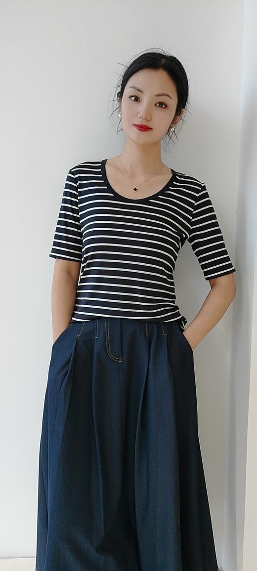 585305真丝U领条纹上衣 商品图4