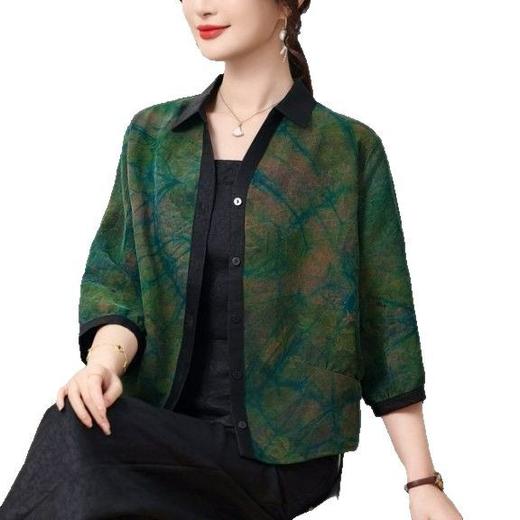 丁摩真丝香云纱新中式夏季宽松7分袖100%桑蚕丝上衣AL56030 商品图4