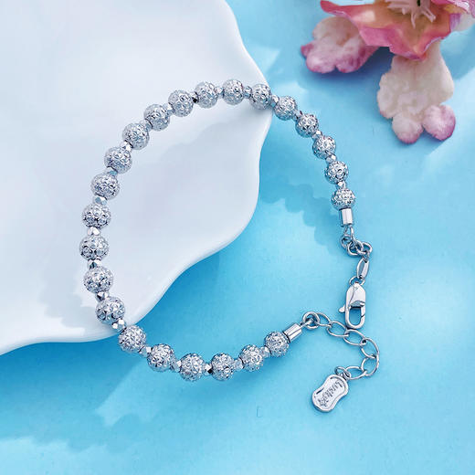 【限时8.8折】【线上铂金馆】PT950 国际铂金协会 铂金镂空开口C字镯麒麟珠调节手镯链镯（内里为铂金弹力金线，珠约4.8-5.2mm）(BSZ00178)预售产品下单后不退款不退货不换货不补差价) 商品图2