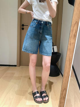 土耳其原单丹宁百慕大四面弹多工艺水洗直筒五分短裤