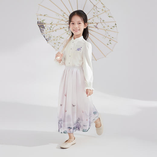 笛莎Deesha 童装女童套装2025秋新款女童清新淡雅国风衬衫马面裙套装 商品图0
