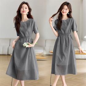 2025夏季新款时尚洋气减龄休闲百搭短袖中长裙连衣裙MUZL88055