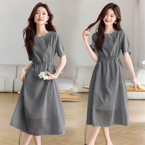 2025夏季新款时尚洋气减龄休闲百搭短袖中长裙连衣裙MUZL88055 商品图0