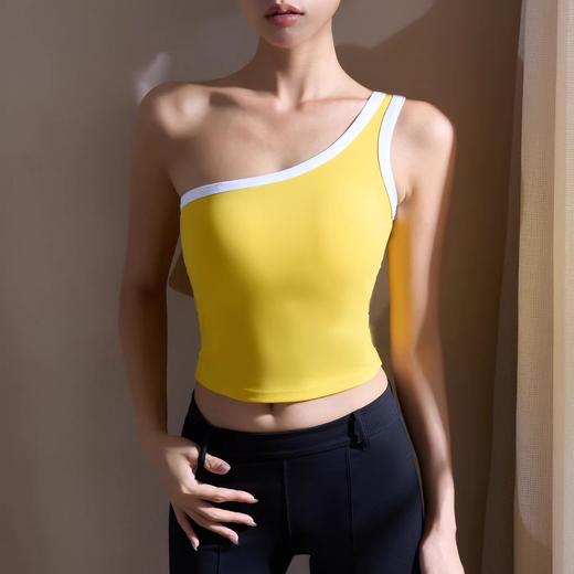 【126元任选2件】跃牌【漫西】系列 时尚美颈单肩吊带撞色吊带背心运动健身文胸带胸垫Y282 商品图2