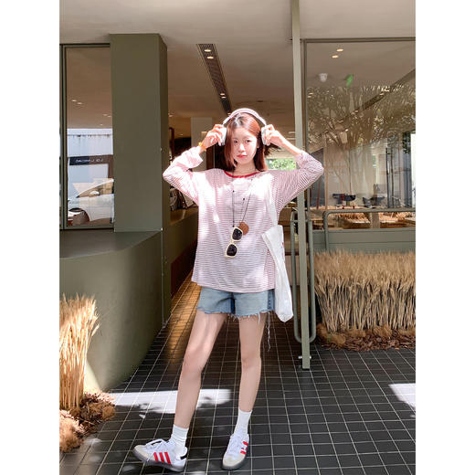 <曾小咸推荐>露背条纹长袖防晒罩衫T恤【预售3-15天发货】 商品图4